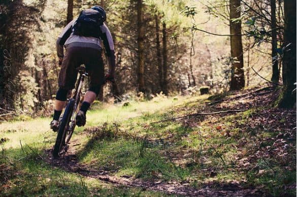 Mountain biking on wet trail