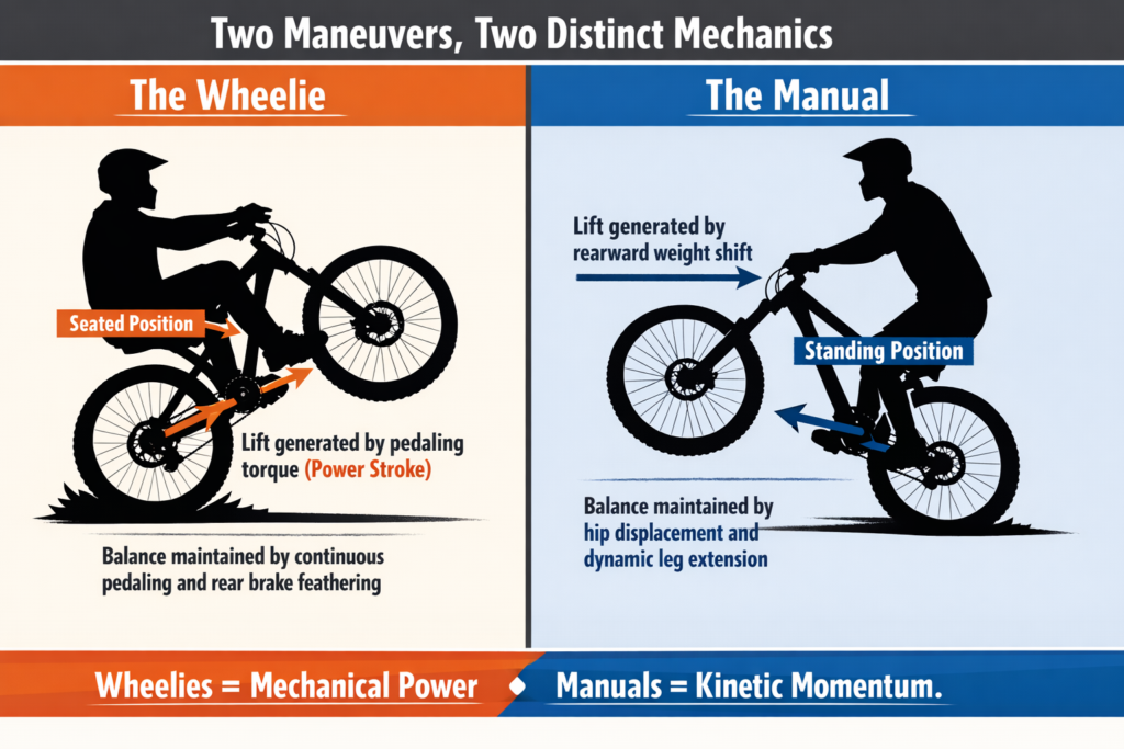 wheelie vs manual on a mountain bike
