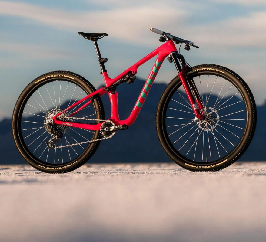 Trek Factory Racing 32-inch XC race bike prototype on salt flats (Trek Instagram)